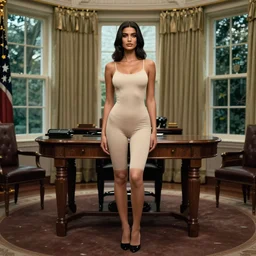 mia khalifa human body physique standing in the oval office, national geographic, canon 5 0 mm, cinematic lighting, photography, retro, film, kodachrome