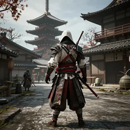 Ingame Screenshot of Assassins' Creed 6: Tokyo Shinobi, for ps5, Highly Detailed, Feudal era Japan, Tokyo, Ghost of Tsushima and Sekiro as references, Unreal engine 5, HD, Ultra Graphic settings, 8k, GTX 3090, 🔥 😎 🕹️ 👀