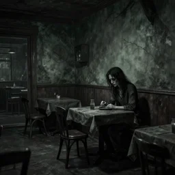 the poor restaurant, surrealism, dark mood, lovecraftian, sad