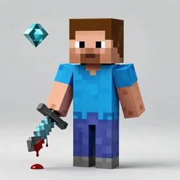 blocky!! minecraft steve, holding diamond sword, dripping blood, concept art, unreal engine 5