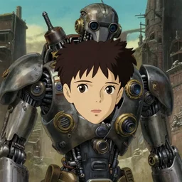 a film still portrait of a 1 9 5 0's hair style woman mechanical gigant robot, dieselpunk, finely detailed features, closeup at the faces, perfect art, at an ancient city, gapmoe yandere grimdark, trending on pixiv fanbox, painted by greg rutkowski makoto shinkai takashi takeuchi studio ghibli, akihiko yoshida