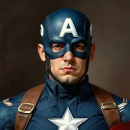 Captain America with Marvel comics with his mask on by William Adolphe Bouguereau