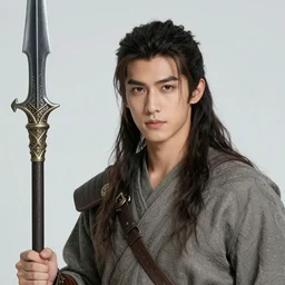 A realistic anime portrait of a young handsome male barbarian with long wild hair, intricate fantasy spear, plated armor, vivid colors, colored, D&D, dungeons and dragons, tabletop role playing game, rpg, jrpg, digital painting, by Frank Frazetta and Kentaro Miura, concept art, highly detailed, promotional art, HD, digtial painting, trending on ArtStation, golden ratio, rule of thirds, SFW version