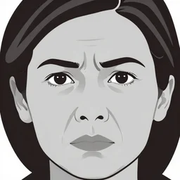 an extreme close up monochromatic vector based illustration of a very ordinary middle - aged woman with a angry expression, wrinkles, no gradients, pure black ink on white background, smooth curves, vector spline curve style, award winning, stunning, trending on art station, highly detailed