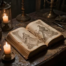 dusty tome at the desk of dint embellished candlemass, terese nielsen, steve argyle, intricate, cinematic, dramatic lighting, 8 k resolution, nemesis plea