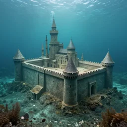 humanmade castle, 1 to 1 scale, submerged underwater