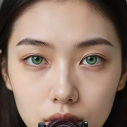 very pretty model, highly detailed, sharp focus, realistic, very small nose, visible forehead, eyes that are green, shot taken with carl zeiss lens