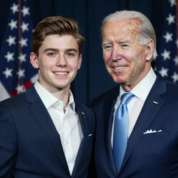 A photo of joe biden teams up with a teenage joe biden, perfect faces, 50 mm, award winning photography