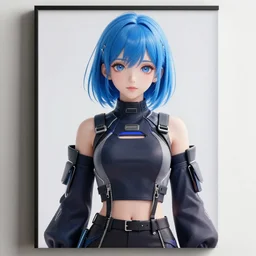 poster woman with futuristic streetwear and blue hair, cute face, pretty, beautiful, elegant, Anime by Cushart Krentz, Kuvshinov Ilya and Gilleard James, 4k, HDR, Trending on artstation, Behance, Pinterest
