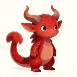 a cutely drawn kobold girl with vibrant red smooth scales, thick tail, cute horns and smile | digital drawing by thomas cole, terese nielsen, and edvard escher guay, magically shaped surrealism, trending on artstation. a clean pastel photoshop drawing.