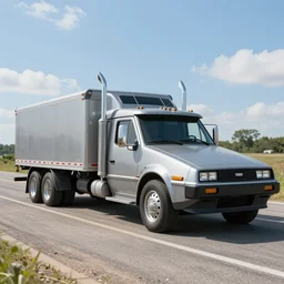 a time-traveling delorean styled semi truck with trailer