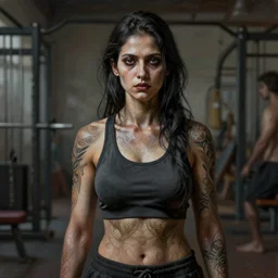 portrait painting of a nepali female in the gym, ultra realistic, concept art, intricate details, eerie, highly detailed, photorealistic, octane render, 8 k, unreal engine. art by artgerm and greg rutkowski and alphonse mucha