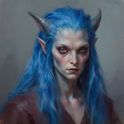 cthulhu with indigo hair, realistic painting