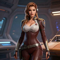 epic professional digital art of gorgeous seductive female starship captain, by leesha hannigan, iris van herpen, artstation, cgsociety, wlop, epic, much wow, much detail, gorgeous, detailed, masterpiece