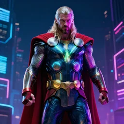 Thor, cyberspace, cyberpunk, neon, glow, rgb, HD, 8k, ultra realistic,