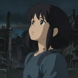 a young girl with bangs looking to the sky, cinematic lighting, dramatic atmosphere, studio lighting delicate features finely detailed perfect art, at an ancient city, gapmoe yandere grimdark, trending on pixiv fanbox, painted by greg rutkowski makoto shinkai takashi takeuchi studio ghibli