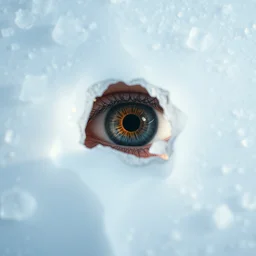 depicting an eye trapped behind a sheet of ice, winter frost