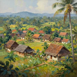 kerala village, sharp focus, wide shot, trending on ArtStation, masterpiece, by Greg Rutkowski, by Ross Tran, by Fenghua Zhong, octane, soft render, oil on canvas, colorful, cinematic, environmental concept art
