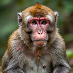 a portrait of a monkey covered with pox, hives, bumps, highly detailed