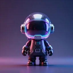 vinyl toy with a cyberpunk helmet and neon lights, hyper realistic photo, advertising light, studio photography