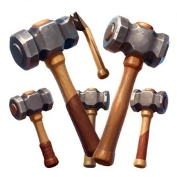 ultra realistic illustration, collection of magic hammers 2 d sprites, asset store, gritty contrast of colors