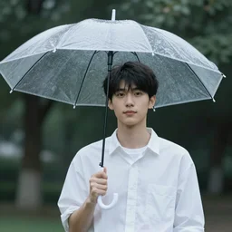 photo of a young man holding an umbrella
