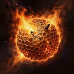 A digital painting of a meteorite made of an insect hive burning up in the atmosphere, Wayne Barlowe Greg Rutkowski Jessica Rossier