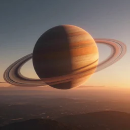 amazing sunset on an alien ringed planet full of life