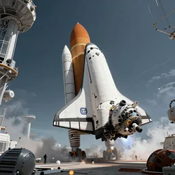 space shuttle deploys emergency capsules before destruction, hypermaximalistic, high details, cinematic, 8k resolution, beautiful detailed, insanely intricate details, artstation trending, octane render, unreal engine,