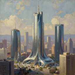 futuristic cityscape, cinematic lighting, detailed oil painting, hyperrealistic, 8k