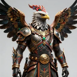 portrait pfp extremely fine detail bounty hunter neocyberpunk eagle in tribal regalia with extra wings, an idea seep's into infinity highly detailed 3 d in volumetric latent space, cinematic light, sharp focus, divine realm of gods, octane render,