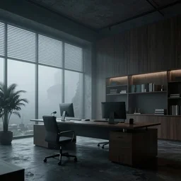 modern office, gloomy and foggy atmosphere, octane render, artstation trending, horror scene, highly detailded