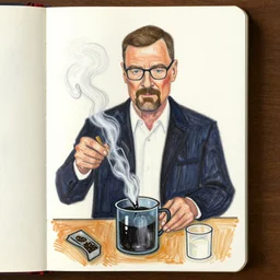 art brut painting of walter white cooking meth, found doodled in a sketchbook