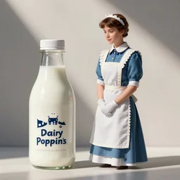 professional photo of dairy poppins, mary poppins as a milkmaid