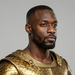 still from 3 0 0 of a head and shoulders portrait of a black dragonborn cleric, golden scales on the left side of his face, armored, d & d, high fantasy, by donato giancola, comic book cover