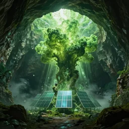 green energy explosion in a mystical cave, photoreal, dramatic, cinematic, detailed, magnificiant, realistic, photo real, unreal engine 5, rule of thirds, dynamic lighting, in the style of eddie mendoza, raphael lacoste and sebastian luedke