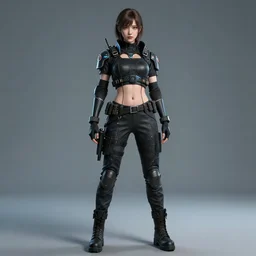 full length portrait photograph of a real-life beautiful woman cyberpunk soldier.  Extremely detailed. 8k