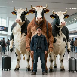 part man part dairy cow humanoids mancow mix and cowman mix giger sorayama alex ross style at the airport trending photo portrait biopunk