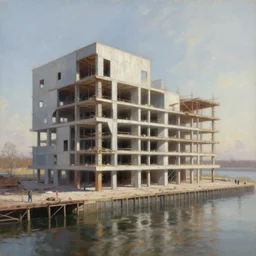a beautiful very detailed painting of unfinished building dock by alvar aalto, lightpaint sci - fi, archdaily, wallpaper, highly detailed, trending on artstation.