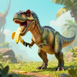 dinosaur eating banana, 8 k, hd, trending on artstation
