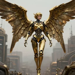 steampunk angel, gargantuan wings, brass robotic body, soulless, steampunk city background, sharp focus, highly detailed, cinematic lighting, studio quality, smooth render, unreal engine 5 rendered, octane, rendered, by artgerm, greg rutkowski, alphonse mucha