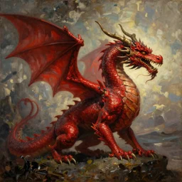 a renaissance oil painting of a red dragon, profile picture