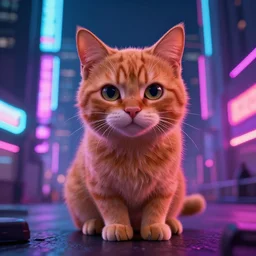 cyberpunk ginger cat in the city, neon lighting, rendered in unreal engine, trending on artstation