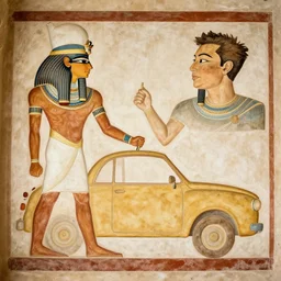 egyptian mural of elon musk with ancient car