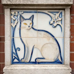 art nouveau architecture with a cat motif stone and tile