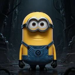 a minion from despicable me, dark colors, sinister atmosphere, dramatic lighting, cinematic, establishing shot, extremely high detail, photo realistic, cinematic lighting, pen and ink, intricate line drawings, by Yoshitaka Amano, Ruan Jia, Kentaro Miura, Artgerm, post processed, concept art, artstation, matte painting, style by eddie mendoza, raphael lacoste, alex ross