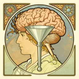 art nouveau illustration for schizophrenia, brain, funnel, retro psychology, victo ngai, kilian eng, lois van baarle