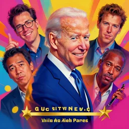 portrait of joe biden, smiling down from above turning away looking at camera, artstation winner by victo ngai, kilian eng and by jake parker vibrant colors, winning - award masterpiece, fantastically gaudy, aesthetic octane render, 8 k hd resolution