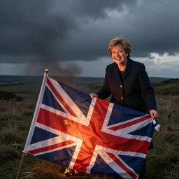 Nicola sturgeon happpily setting fire to the british flag