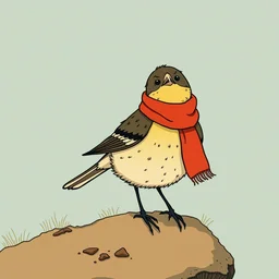 a cute skylark wearing a scarf. anime studio ghibli illustration by edward gorey